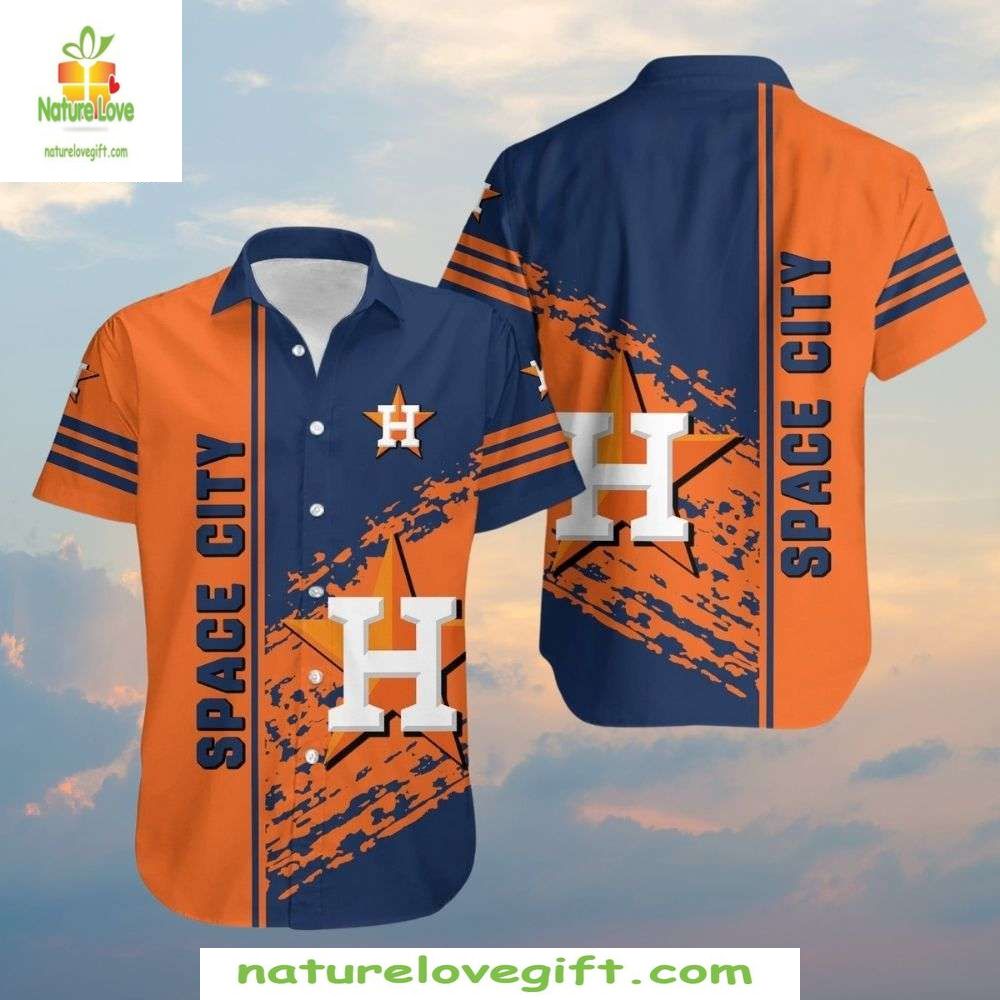 Houston Astros Hawaiian Space City Splatter MLB - Adult & Kids T-Shirts, Sweatshirts & Hoodies apparel design preview 1