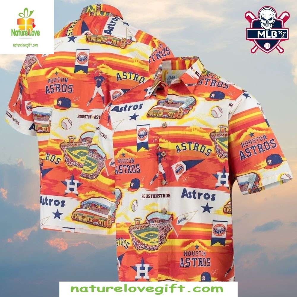 Houston Astros Hawaiian Vibrant MLB Baseball Apparel - Adult & Kids T-Shirts, Sweatshirts & Hoodies apparel design preview 1