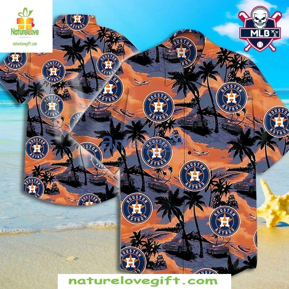 Houston Astros Hawaiian Stylish Baseball Sunset Palm - Adult & Kids T-Shirts, Sweatshirts & Hoodies apparel design preview 1