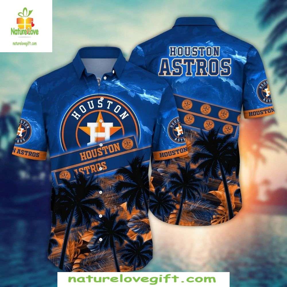 Houston Astros Hawaiian Sunset Palm Silhouettes - Adult & Kids T-Shirts, Sweatshirts & Hoodies apparel design preview 1
