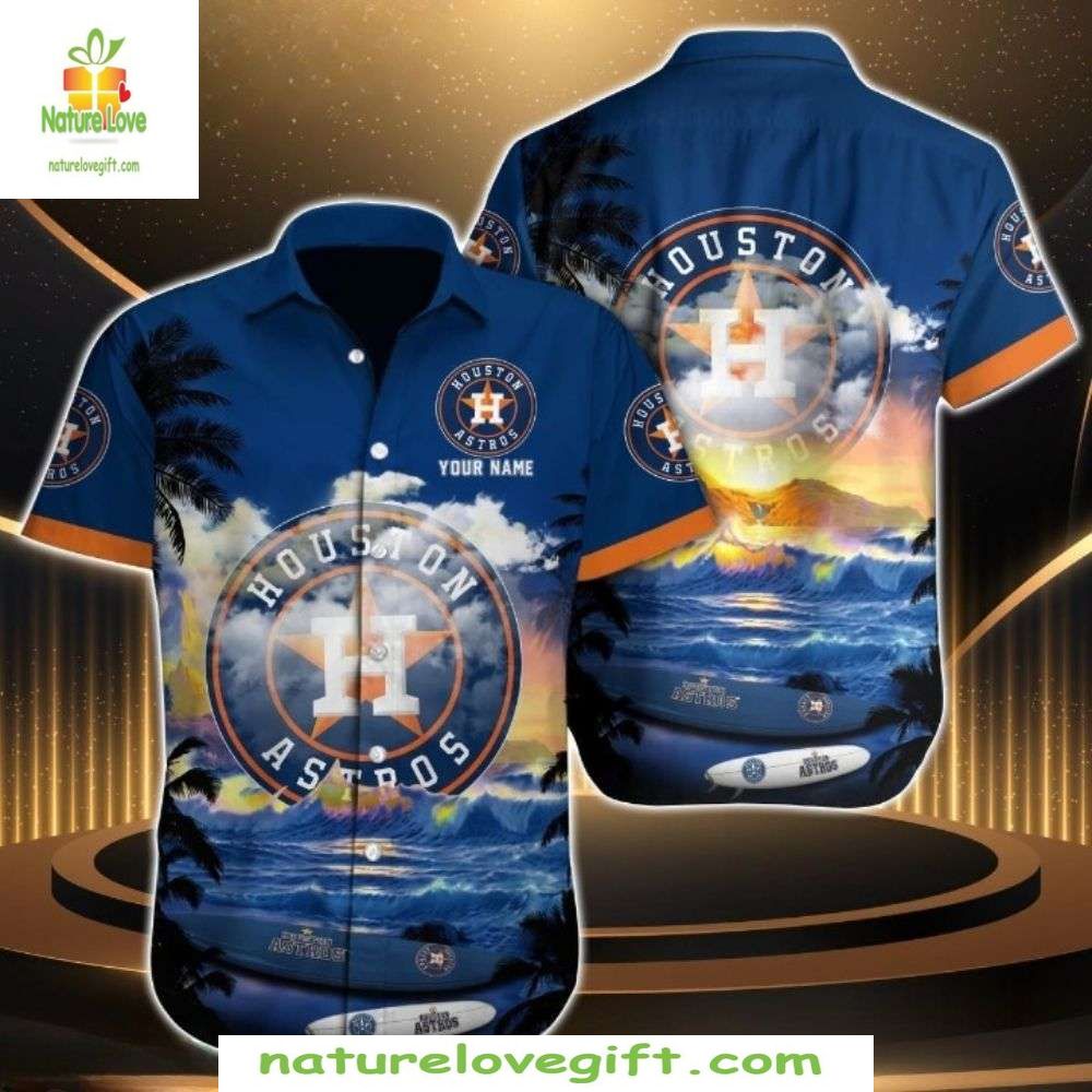 Houston Astros Hawaiian Vibrant Beach Sunset Design - Adult & Kids T-Shirts, Sweatshirts & Hoodies apparel design preview 1
