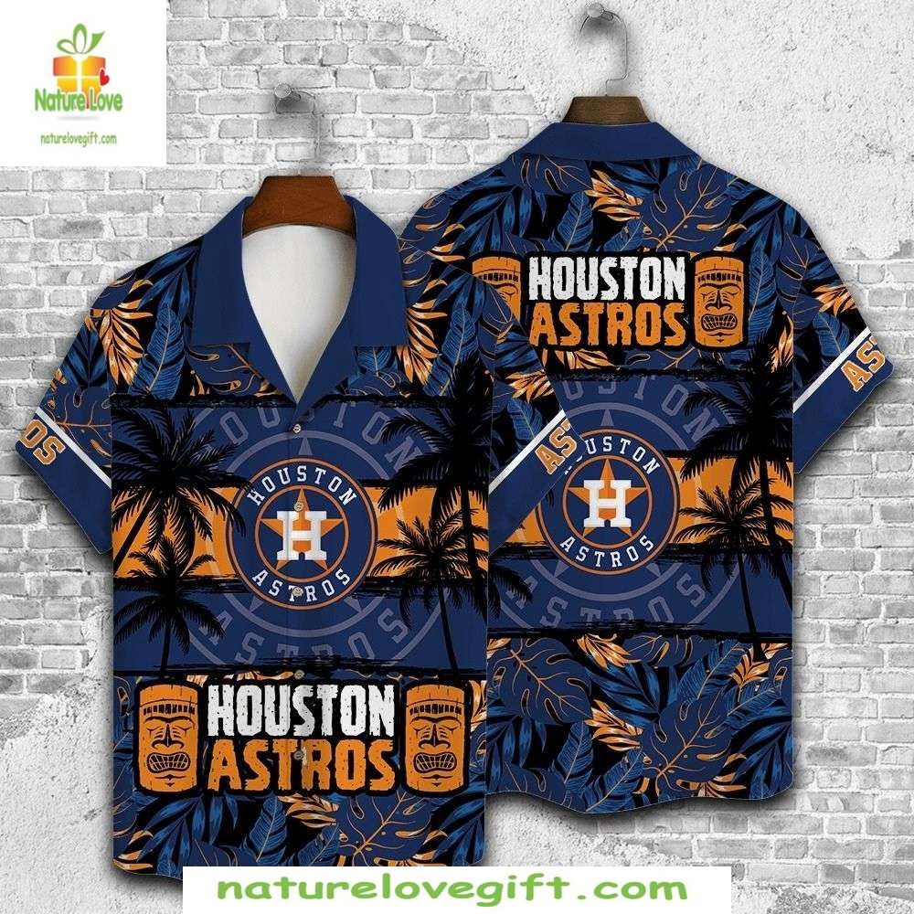 Houston Astros Hawaiian MLB Baseball Tropical Tiki - Adult & Kids T-Shirts, Sweatshirts & Hoodies apparel design preview 1