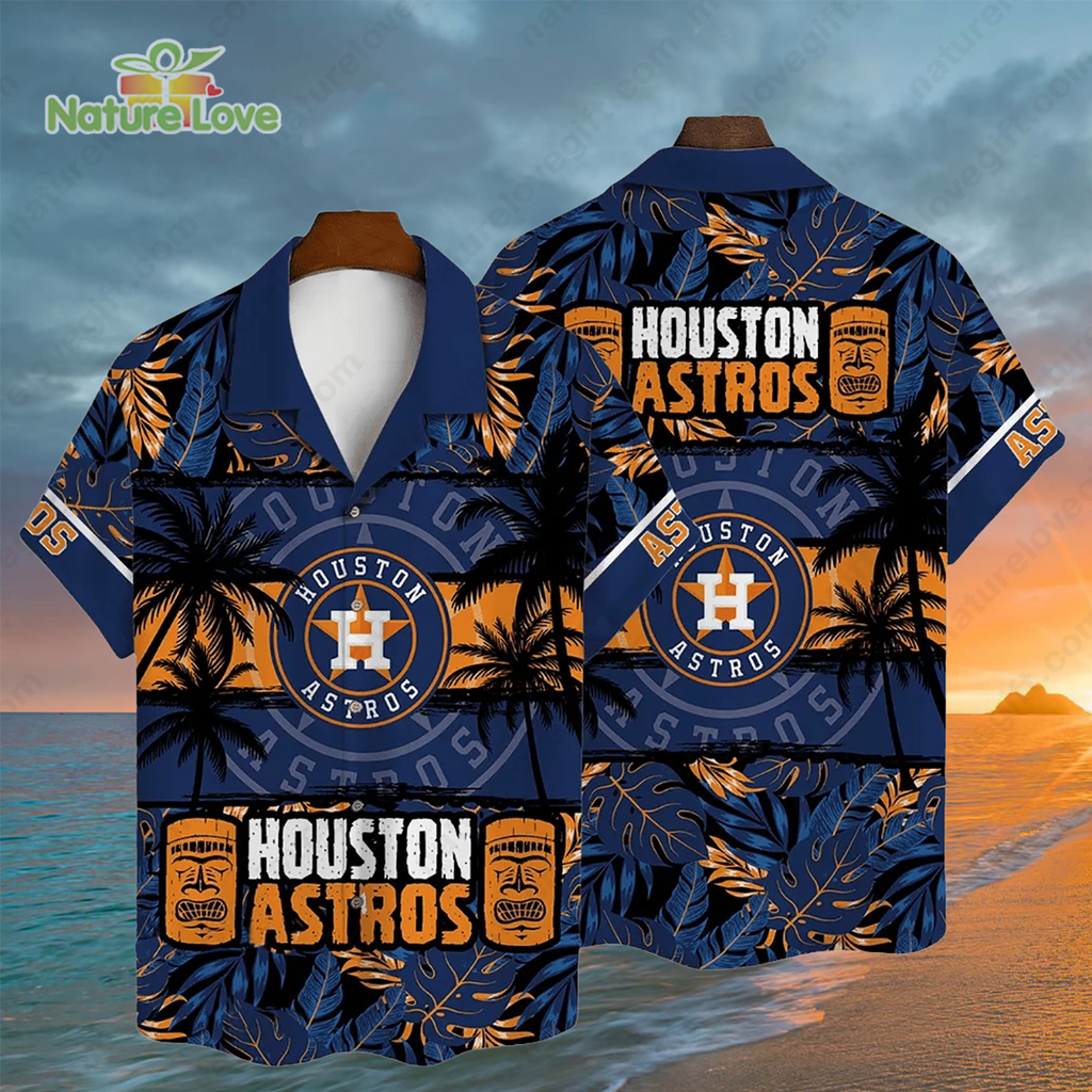 Houston Astros Tiki Tropical Leaves Trees MLB - Adult & Kids T-Shirts, Sweatshirts & Hoodies apparel design preview 1
