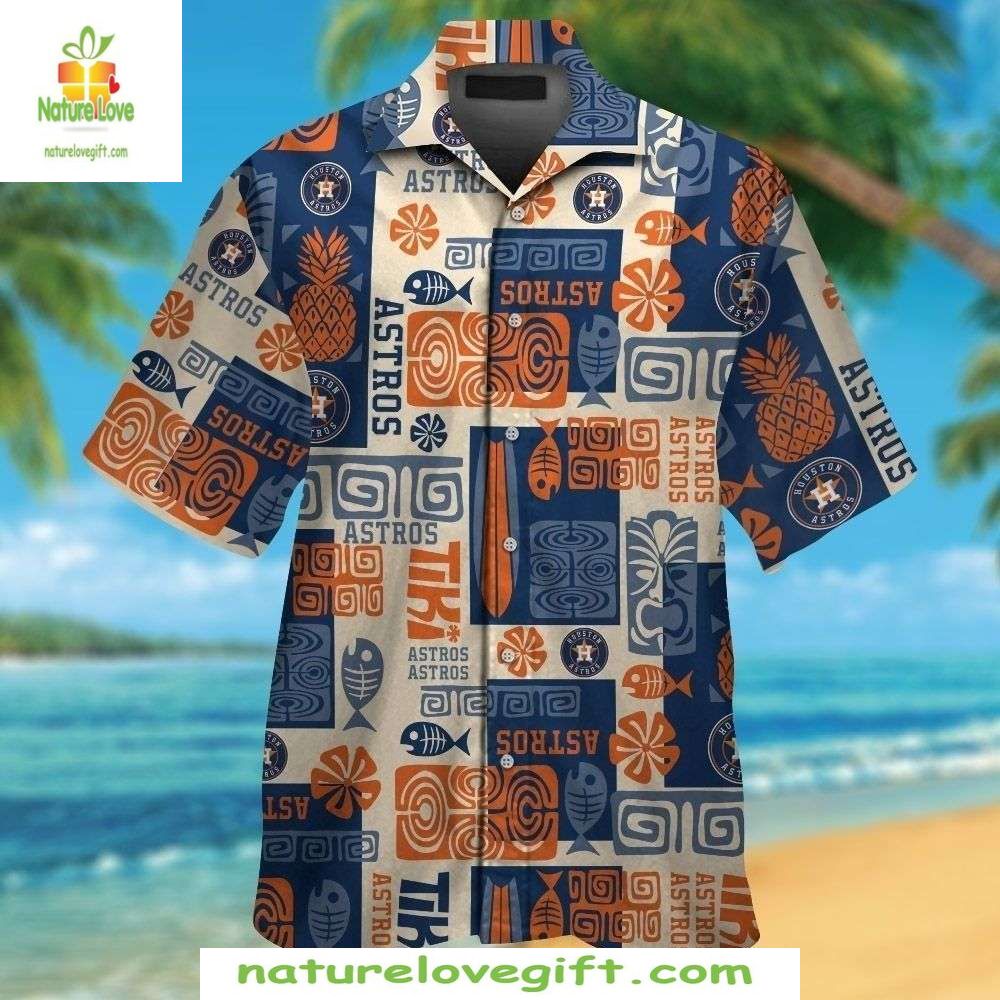 Houston Astros Hawaiian Orange Tribal Tropical - Adult & Kids T-Shirts, Sweatshirts & Hoodies apparel design preview 1