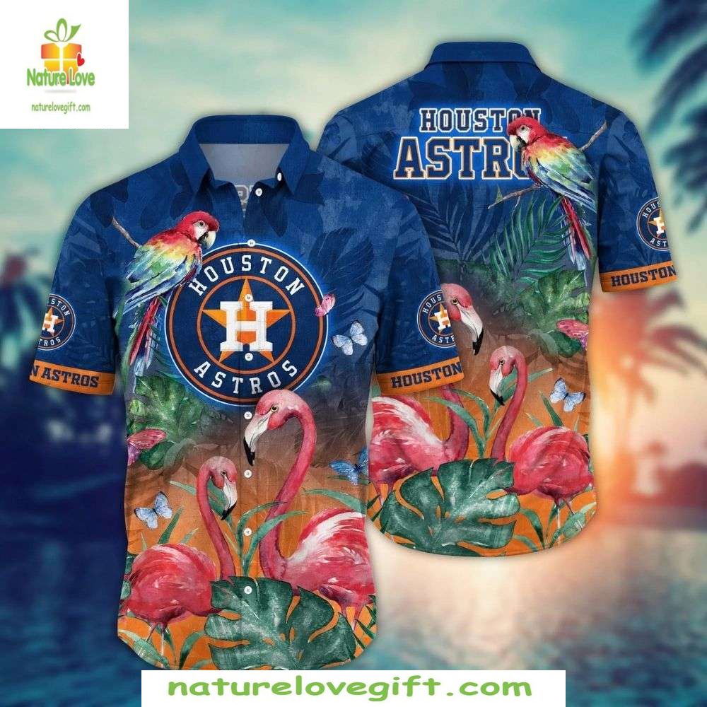 Houston Astros Hawaiian Tropical Flamingo Parrot - Adult & Kids T-Shirts, Sweatshirts & Hoodies apparel design preview 1