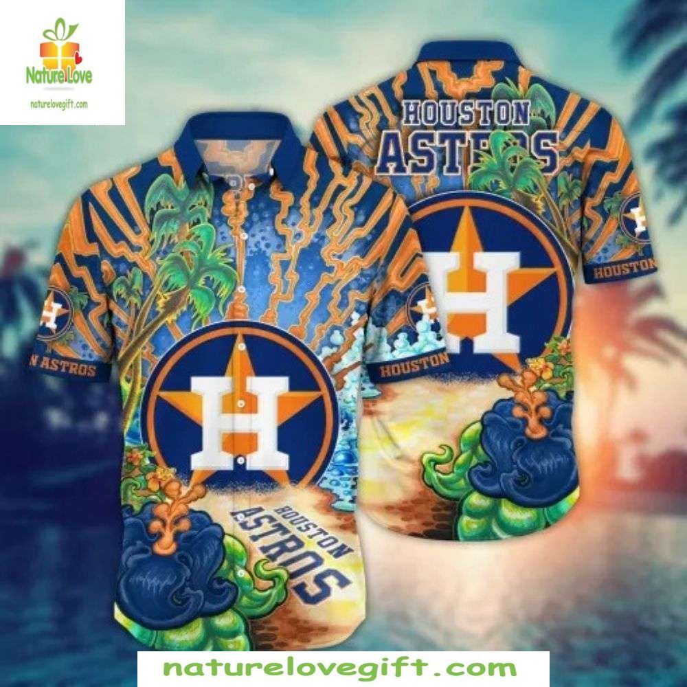 Houston Astros Hawaiian Tropical Wave Pattern MLB - Adult & Kids T-Shirts, Sweatshirts & Hoodies apparel design preview 1