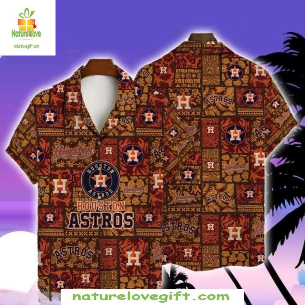 Houston Astros Hawaiian Vintage Tribal Pattern MLB - Adult & Kids T-Shirts, Sweatshirts & Hoodies apparel design preview 1