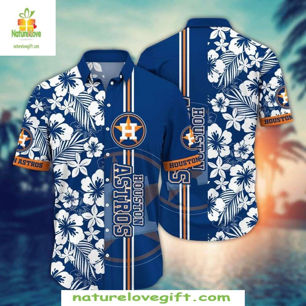 Houston Astros Hawaiian White Floral Stripe Baseball - Adult & Kids T-Shirts, Sweatshirts & Hoodies apparel design preview 1