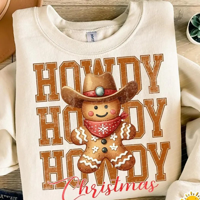 Howdy Retro Western Season Gingerbread Man - Adult & Kids T-Shirts, Sweatshirts & Hoodies apparel design preview 1