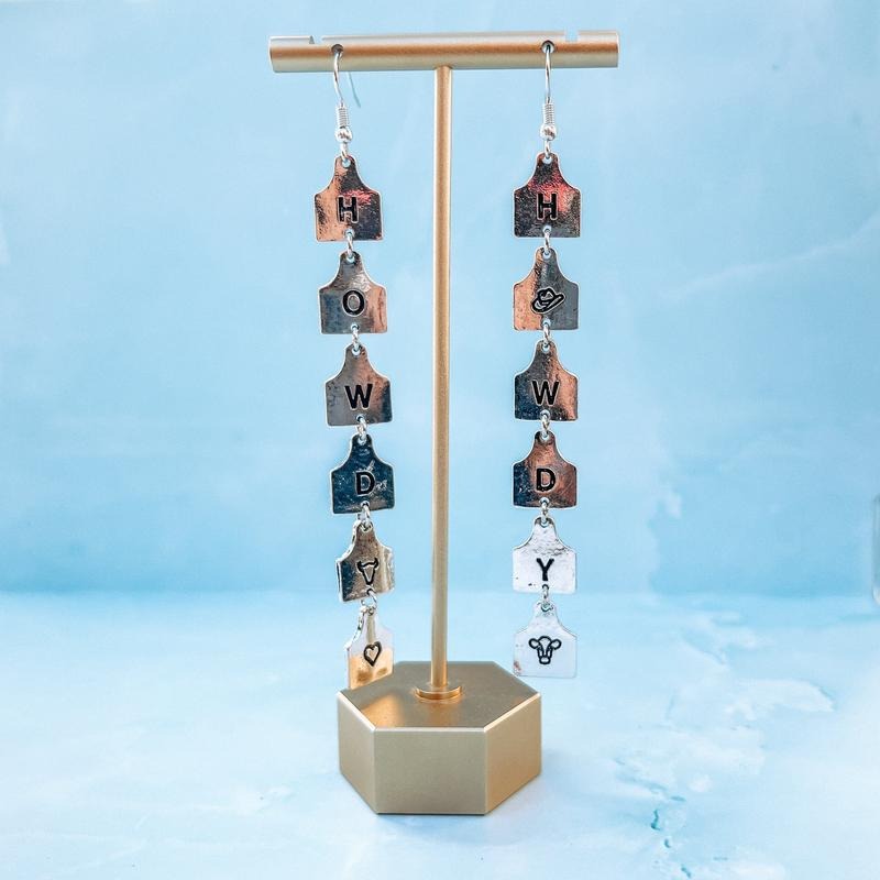 Howdy Tag Dangle Earrings - Adult & Kids T-Shirts, Sweatshirts & Hoodies apparel design preview 1