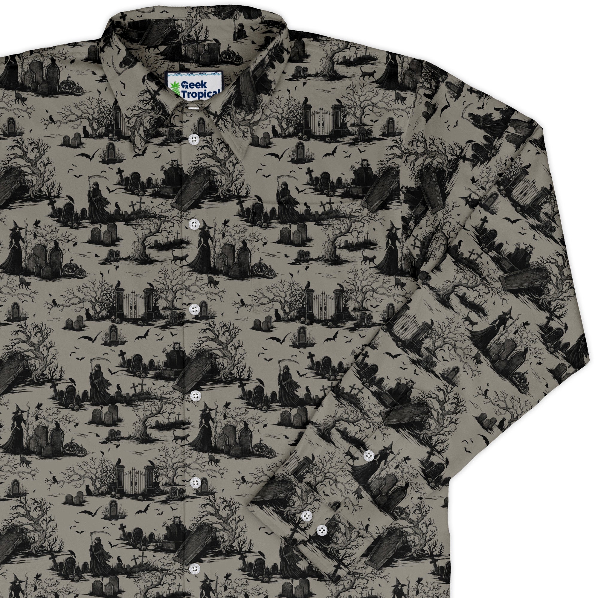 Haunted Graveyard Dark Button Up - Adult & Kids T-Shirts, Sweatshirts & Hoodies apparel design preview 1