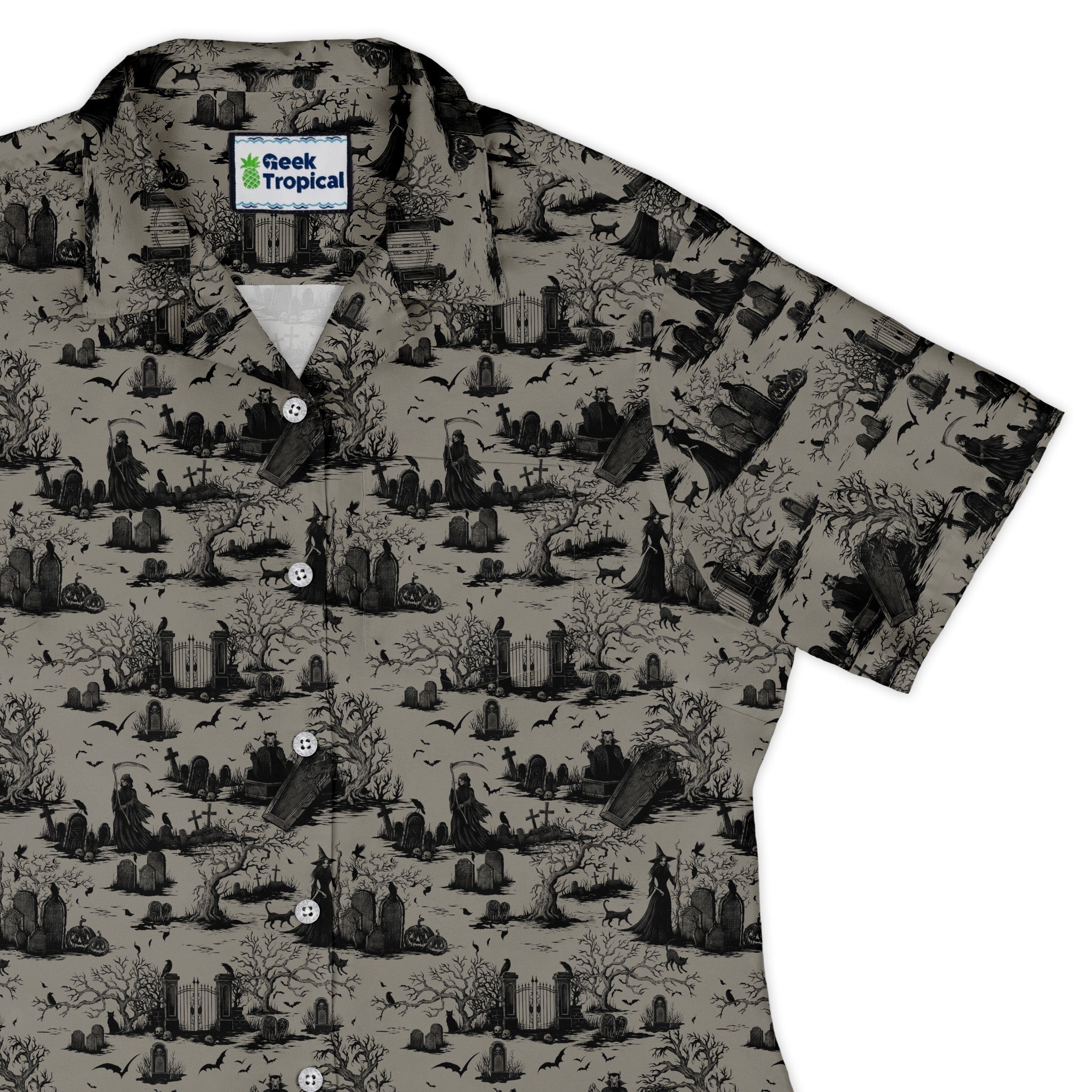 Haunted Graveyard Dark Curvy Button Up - Adult & Kids T-Shirts, Sweatshirts & Hoodies apparel design preview 1