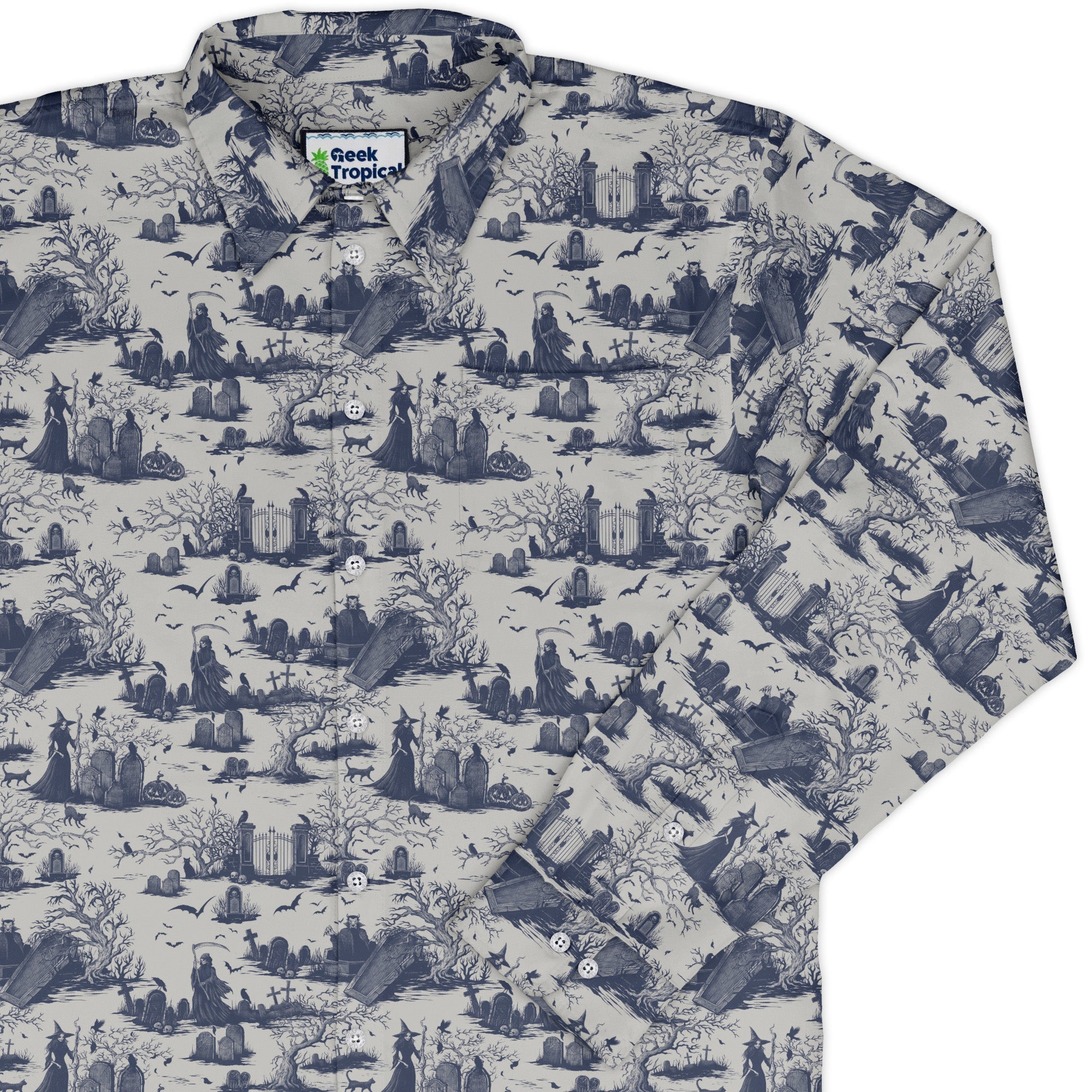 Haunted Graveyard Light Button Up - Adult & Kids T-Shirts, Sweatshirts & Hoodies apparel design preview 1
