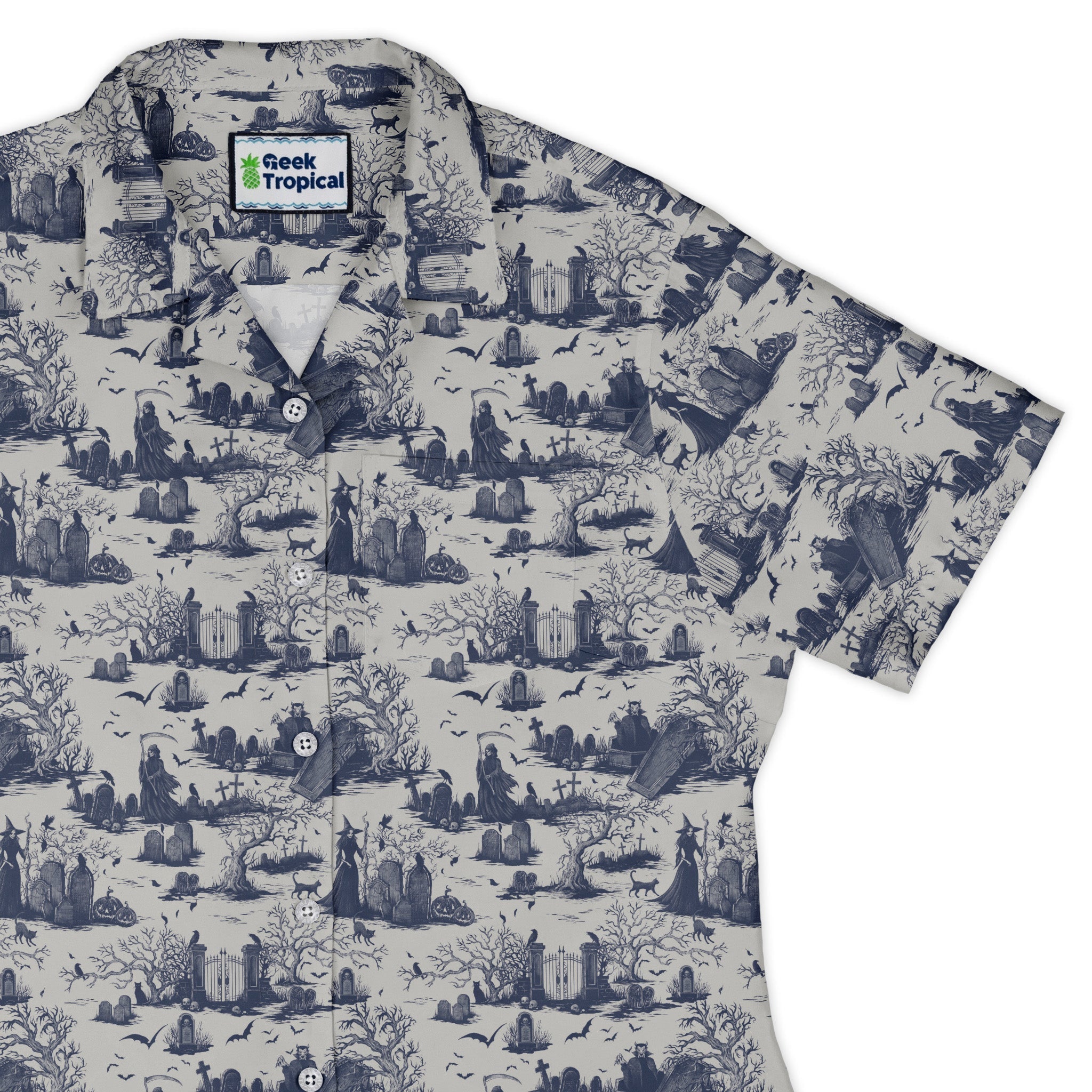 Haunted Graveyard Light Curvy Button Up - Adult & Kids T-Shirts, Sweatshirts & Hoodies apparel design preview 1