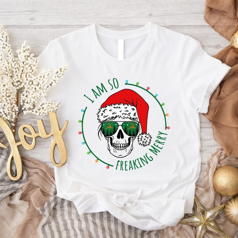 I Am So Freaking Merry Funny Skull Winter Sarcastic - Adult & Kids T-Shirts, Sweatshirts & Hoodies apparel design preview 1