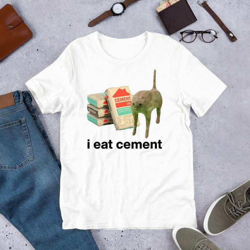 I Eat Cement Cursed Cat Funny Meme Ironic Lover Oddly - Adult & Kids T-Shirts, Sweatshirts & Hoodies apparel design preview 1