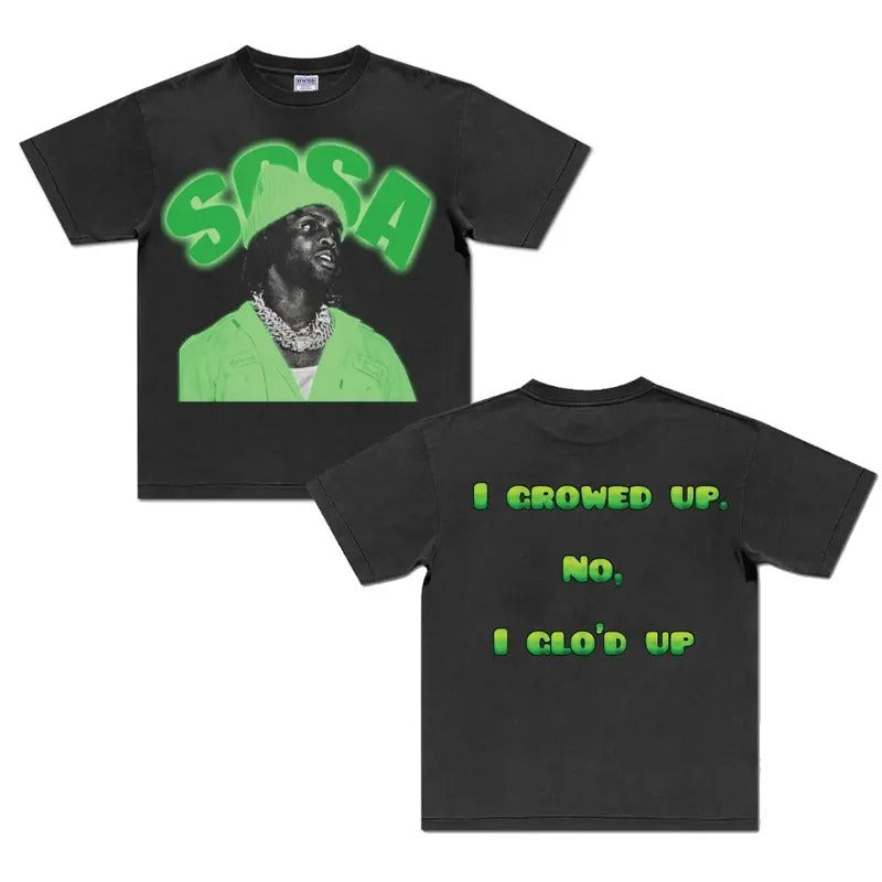 I Growed Up. No Glo'D Chief Sosaa Green Big Face Rap - Adult & Kids T-Shirts, Sweatshirts & Hoodies apparel design preview 1