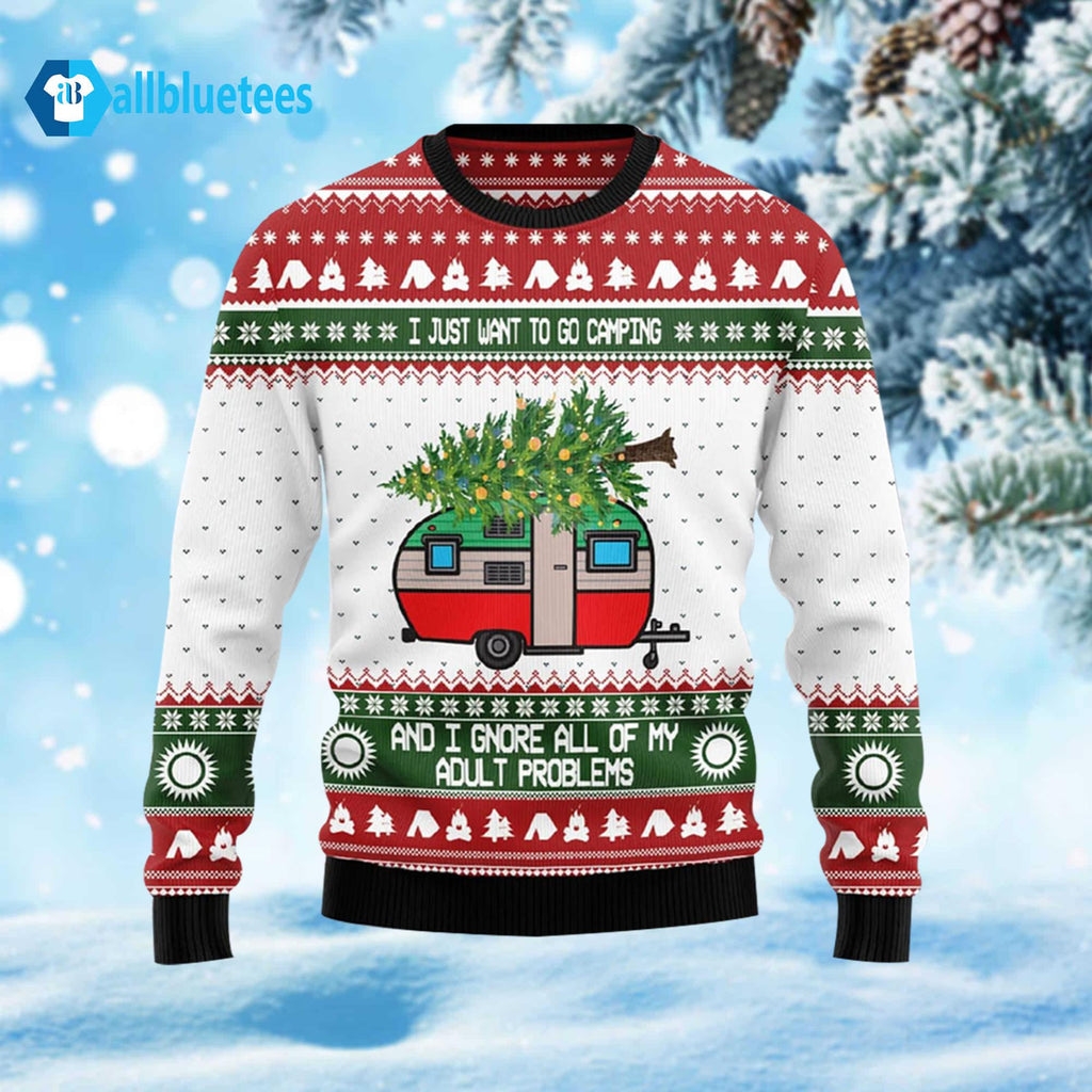 I Just Want To Go Camping Ugly Christmas Sweater - Holiday Gift product image