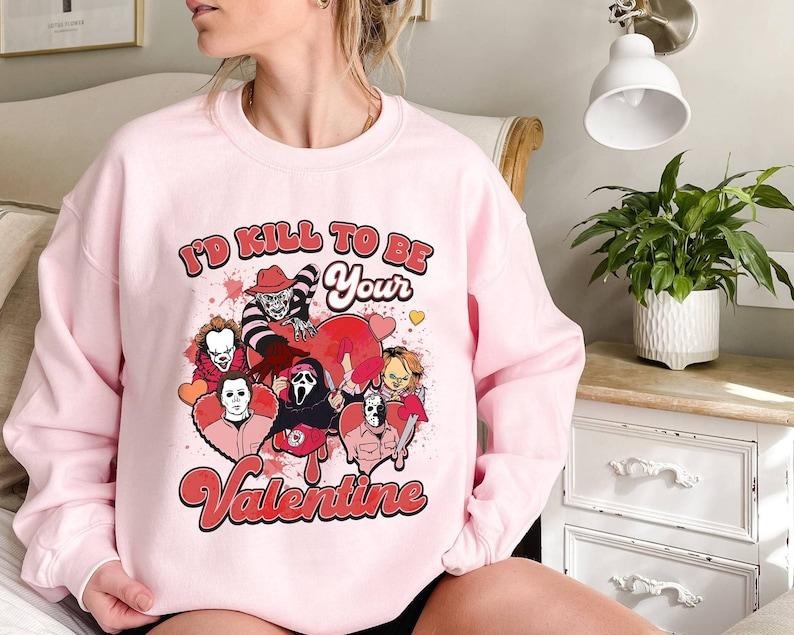I Kill Be Your Valentine Creepy Horror Characters - Adult & Kids T-Shirts, Sweatshirts & Hoodies apparel design preview 1