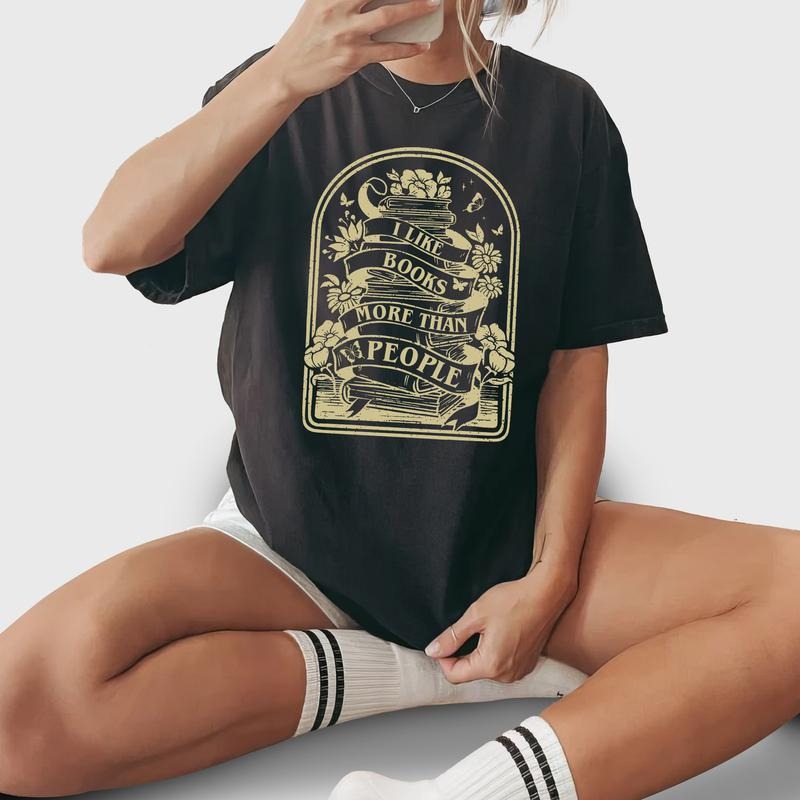 I Like Books More Than People Vintage Book Lover - Adult & Kids T-Shirts, Sweatshirts & Hoodies apparel design preview 1