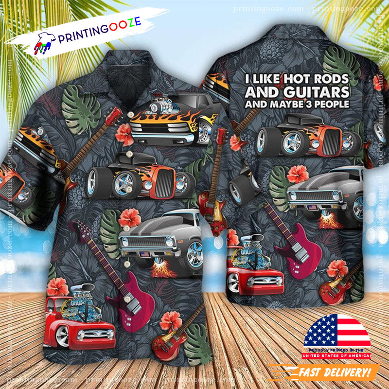 I Like Hot Rods And Guitars Hawaiian - Adult & Kids T-Shirts, Sweatshirts & Hoodies apparel design preview 1