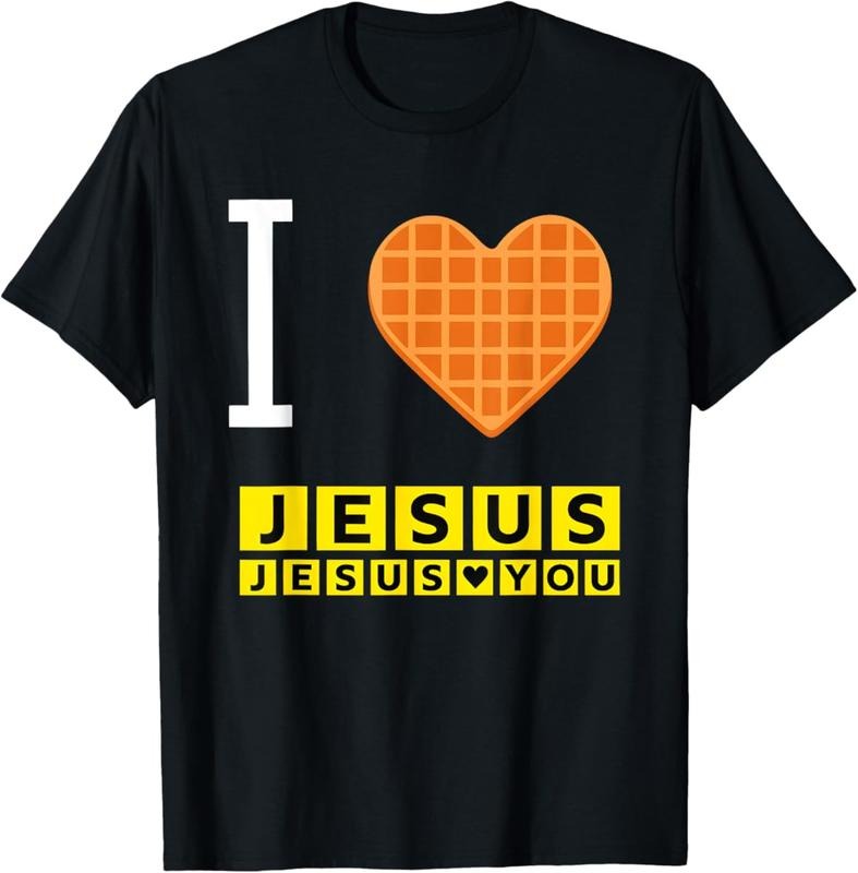 I Love Jesus Waffle Heart Funny Christian Breakfast - Adult & Kids T-Shirts, Sweatshirts & Hoodies apparel design preview 1