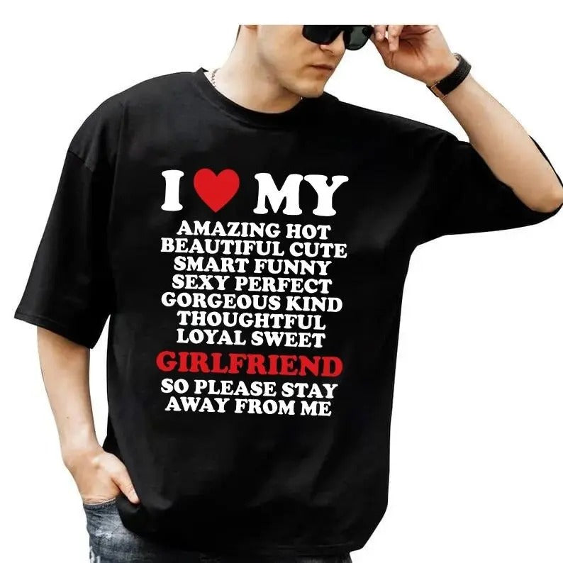 I Love My Amazing Hot Girlfriend So Please Stay Away - Adult & Kids T-Shirts, Sweatshirts & Hoodies apparel design preview 1