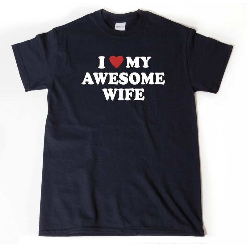 I Love My Awesome Wife Heart Valentine Husband - Adult & Kids T-Shirts, Sweatshirts & Hoodies apparel design preview 1
