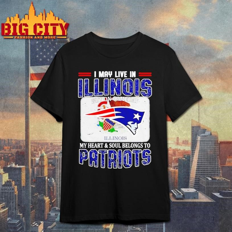 I May Live In Illinois But On Gameday My Heart &amp; - Adult & Kids T-Shirts, Sweatshirts & Hoodies apparel design preview 1