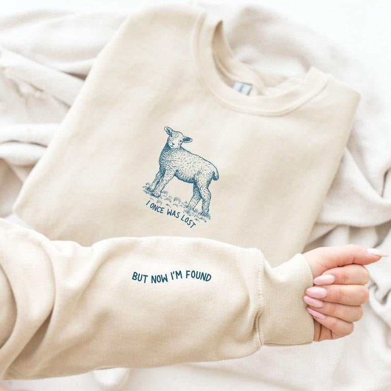 I Once Was Lost But Now I'M Found Sheep Bible Verse - Adult & Kids T-Shirts, Sweatshirts & Hoodies apparel design preview 1