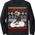 I Prefer Halloween Funny Black Cat Ugly - Adult & Kids T-Shirts, Sweatshirts & Hoodies apparel design preview 1
