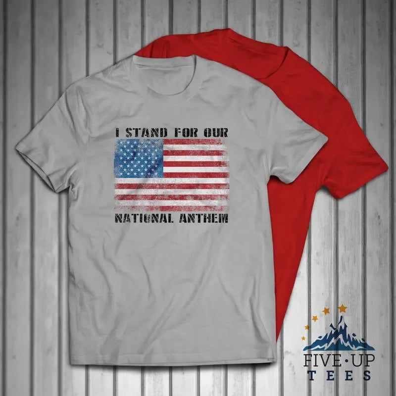 I Stand Our National Anthem USA Flag Patriotic Casual - Adult & Kids T-Shirts, Sweatshirts & Hoodies apparel design preview 1