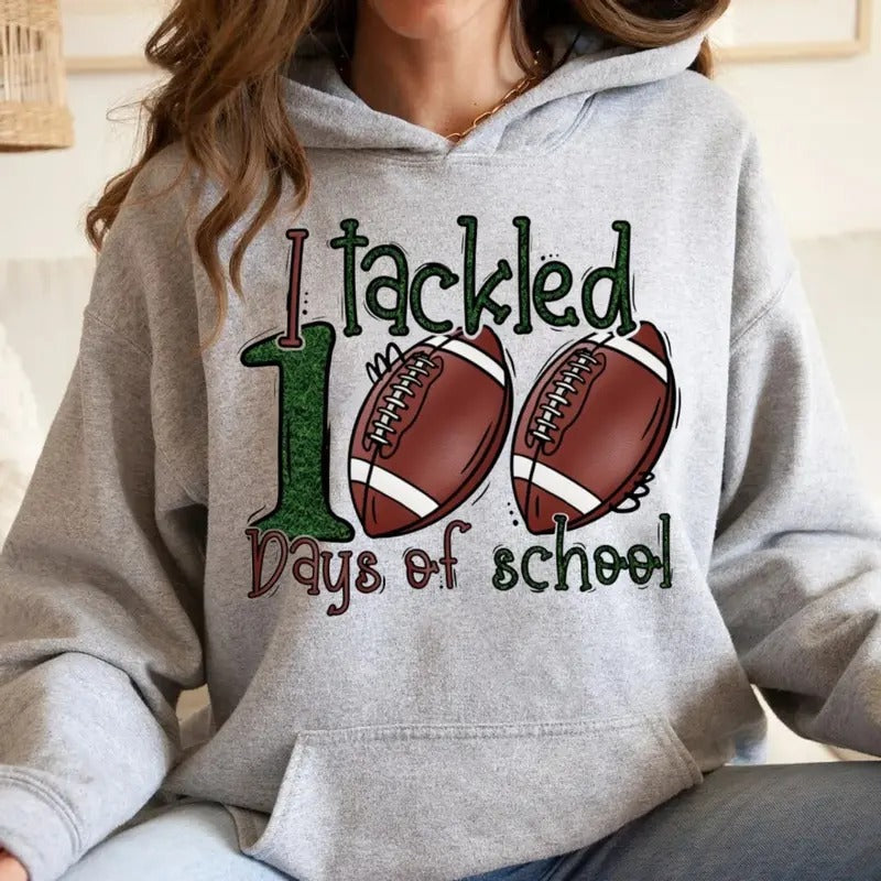 I Tackled 100 Days School Teacher Football - Adult & Kids T-Shirts, Sweatshirts & Hoodies apparel design preview 1
