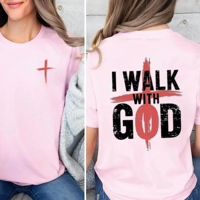 I Walk God Pure Cotton Casual Street Crew Neck Short - Adult & Kids T-Shirts, Sweatshirts & Hoodies apparel design preview 1