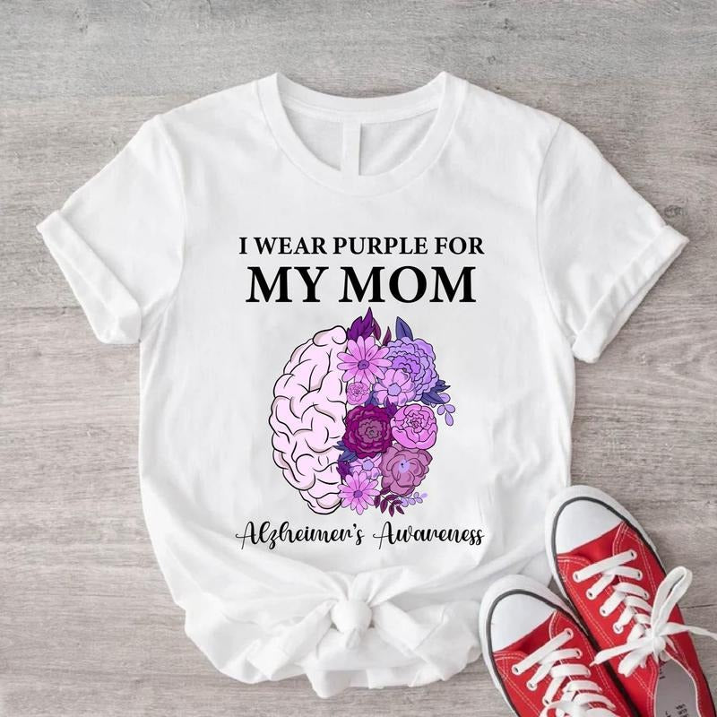 I Purple My Mom Alzheimer'S Awareness Ribbon Floral - Adult & Kids T-Shirts, Sweatshirts & Hoodies apparel design preview 1