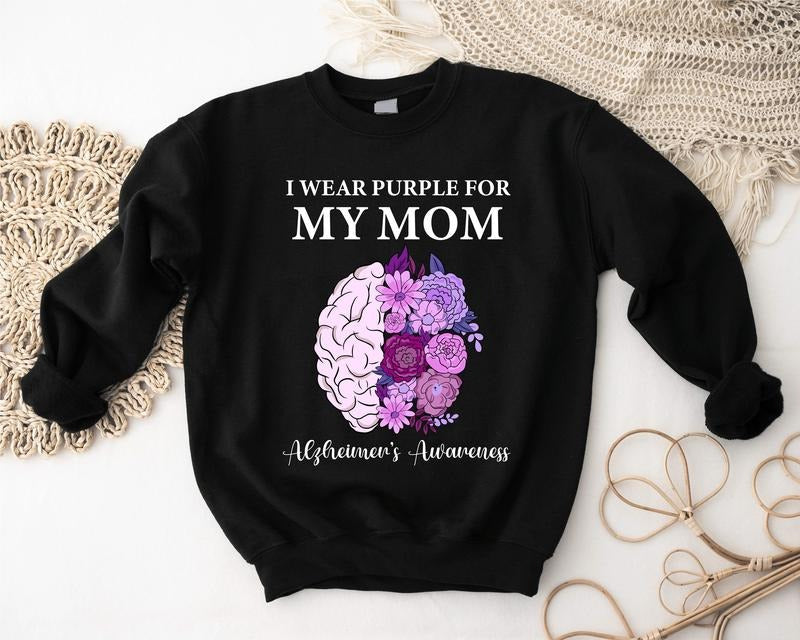 I Purple My Mom Alzheimer'S Awareness Floral Brain - Adult & Kids T-Shirts, Sweatshirts & Hoodies apparel design preview 1