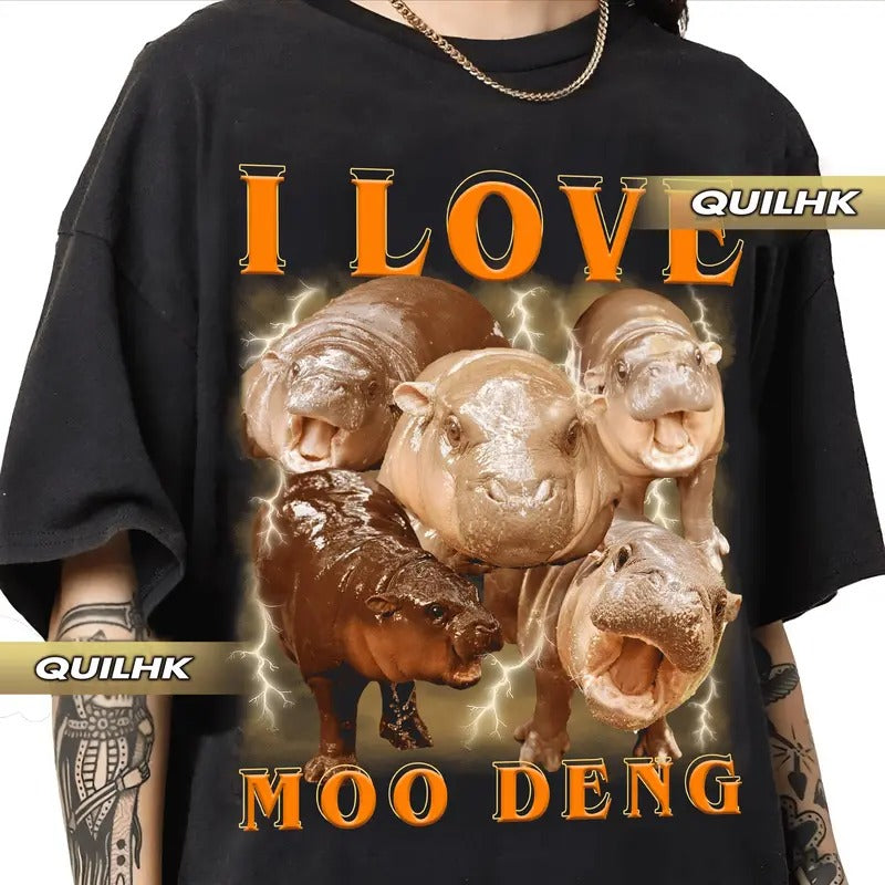 I Love Moo Deng Retro Vintage Raptee Her - Adult & Kids T-Shirts, Sweatshirts & Hoodies apparel design preview 1