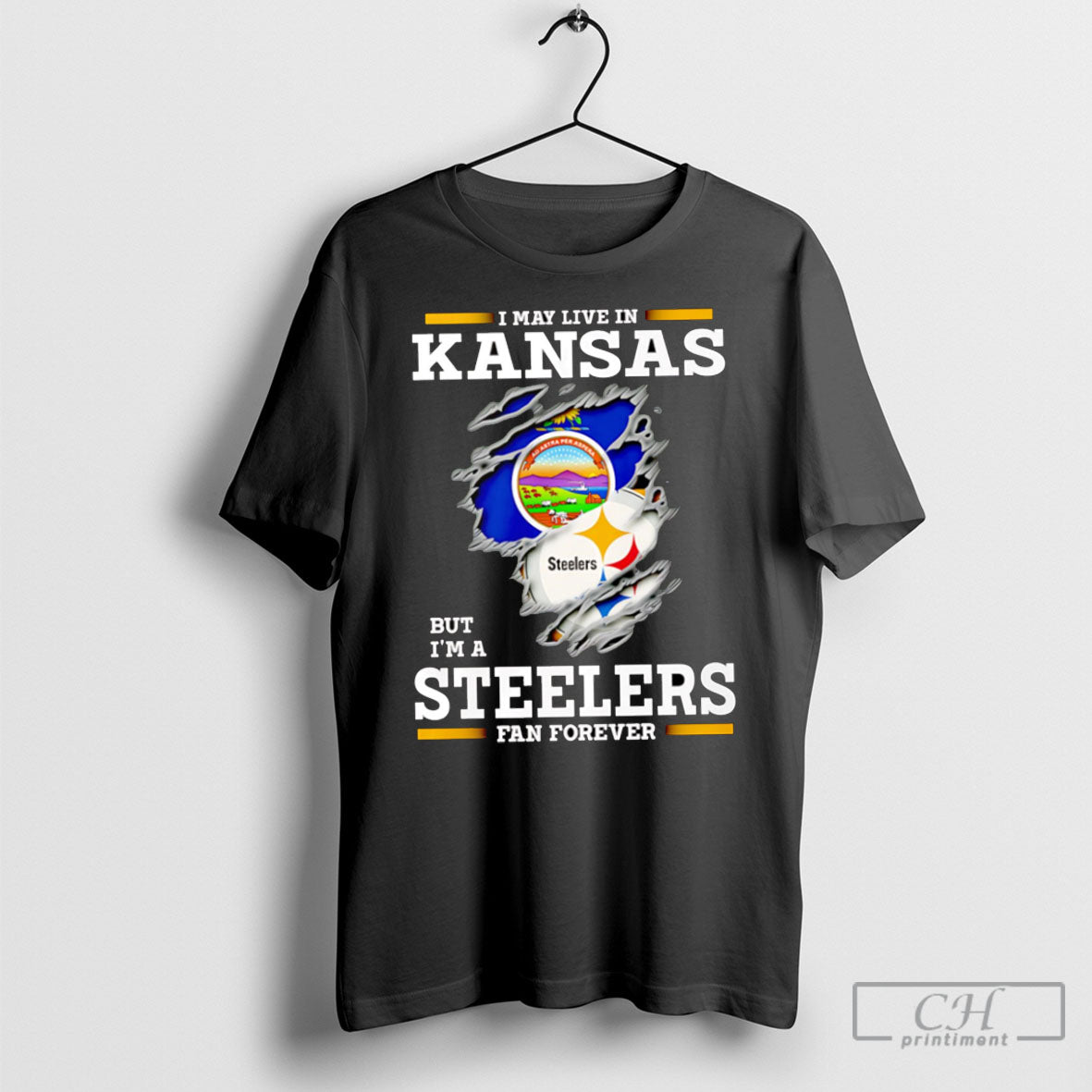 I May Live In Kansas But Im A Steelers Fan Forever - Adult & Kids T-Shirts, Sweatshirts & Hoodies apparel design preview 1