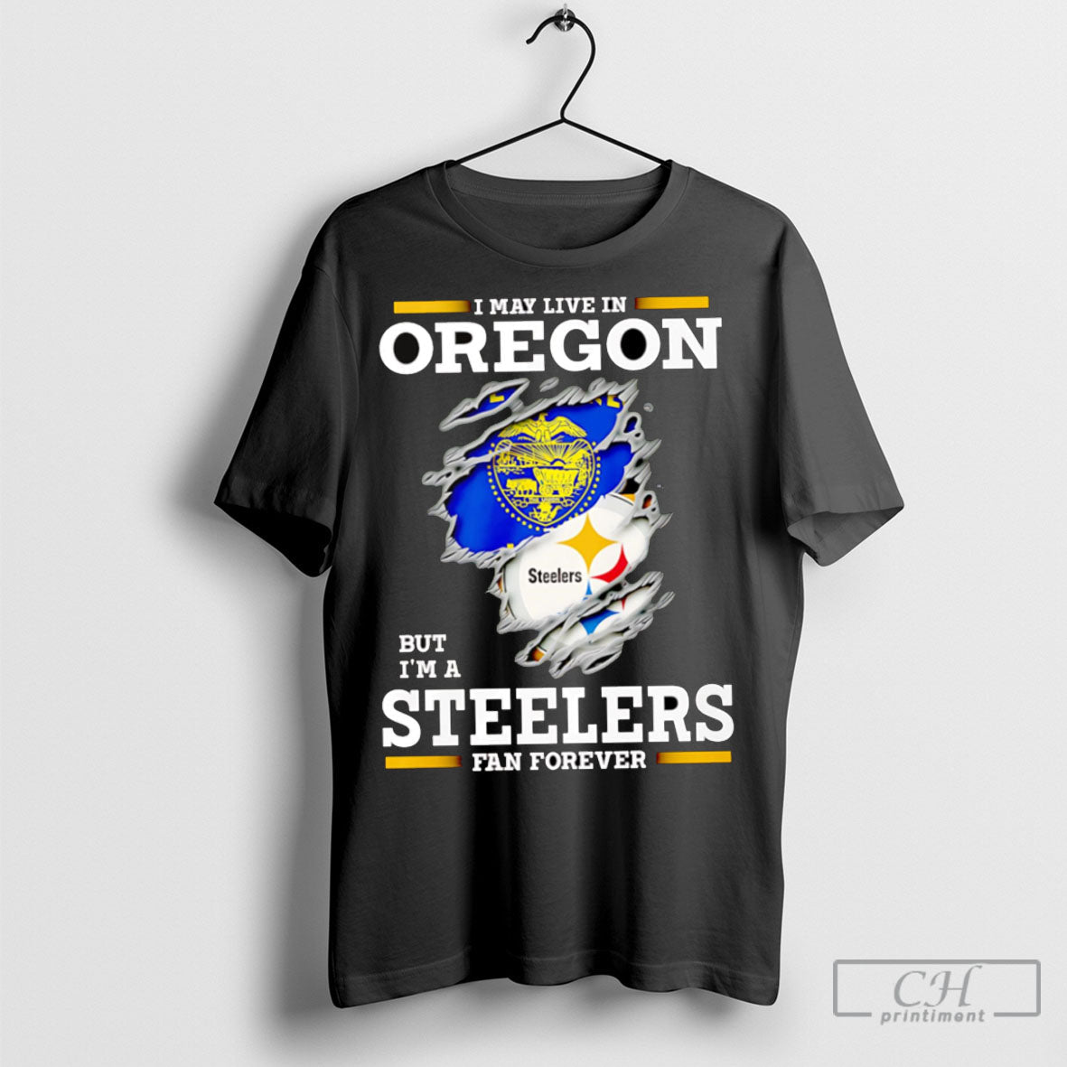 I May Live In Oregon But Im A Steelers Fan Forever - Adult & Kids T-Shirts, Sweatshirts & Hoodies apparel design preview 1
