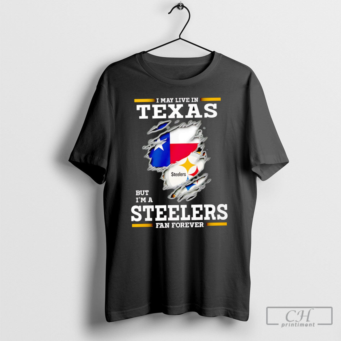 I May Live In Texas But Im A Steelers Fan Forever - Adult & Kids T-Shirts, Sweatshirts & Hoodies apparel design preview 1