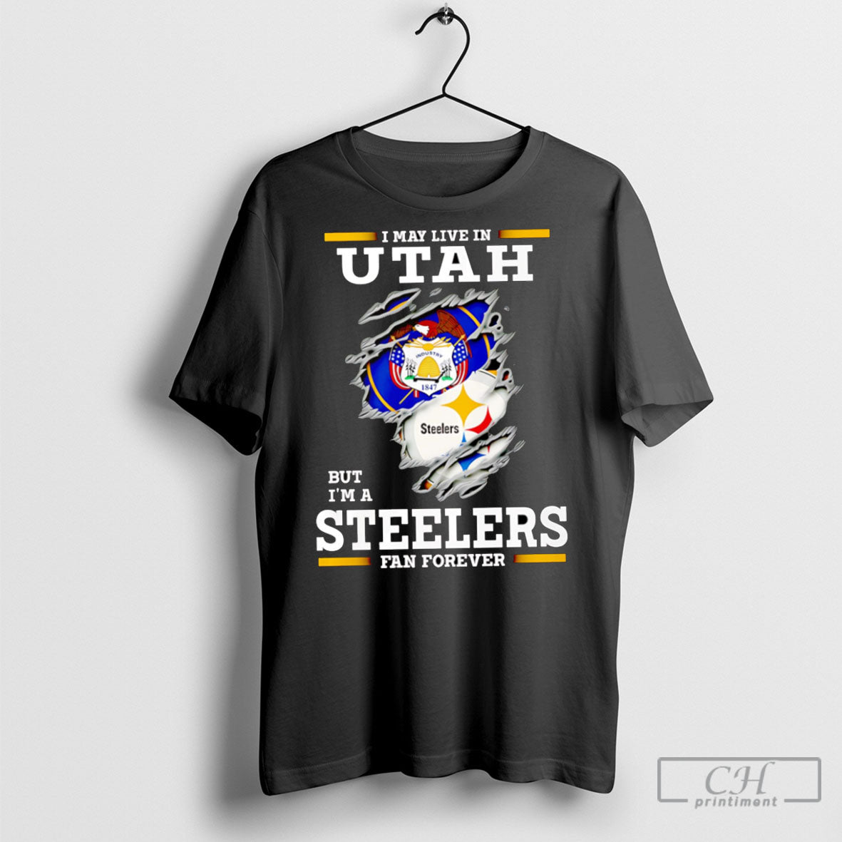 I May Live In Utah But Im A Steelers Fan Forever - Adult & Kids T-Shirts, Sweatshirts & Hoodies apparel design preview 1