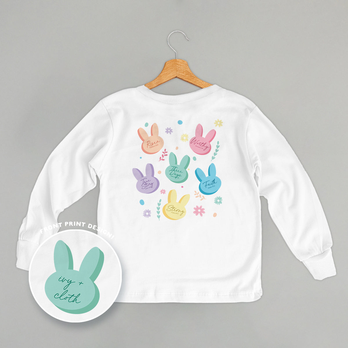 Pastel Bunny Bible Verses Back Print) - Adult & Kids T-Shirts, Sweatshirts & Hoodies apparel design preview 1
