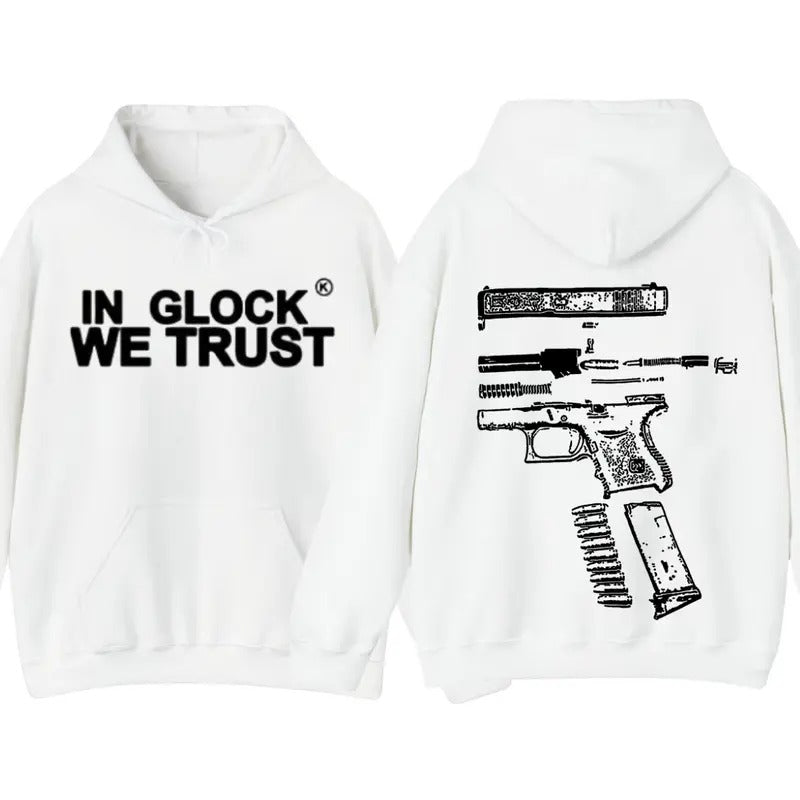 GLOCK WE TRUST Double Side Black White Full Color - Adult & Kids T-Shirts, Sweatshirts & Hoodies apparel design preview 1