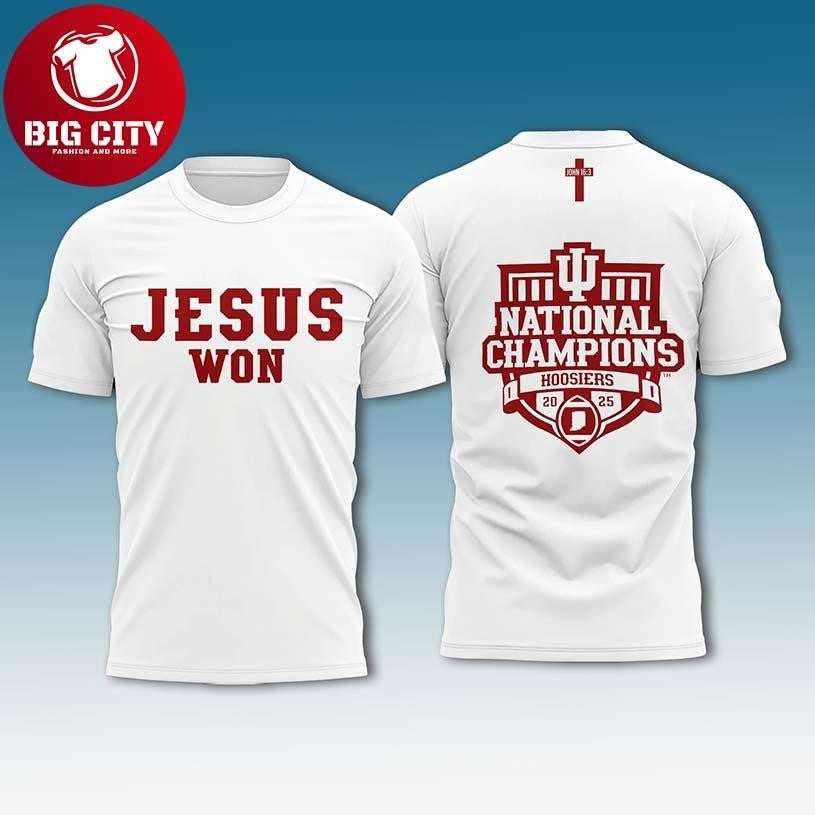 IU Jesus Won National Champions Two Sided - Adult & Kids T-Shirts, Sweatshirts & Hoodies apparel design preview 1