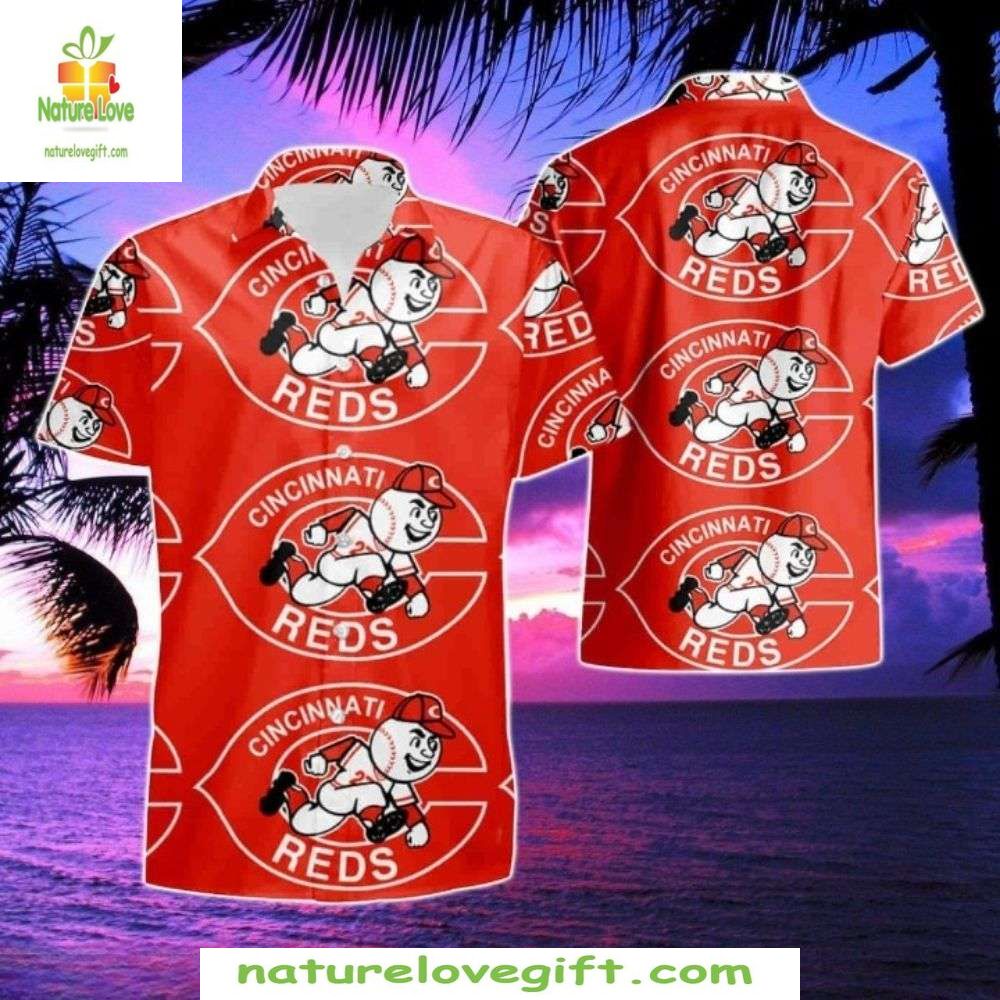 Cincinnati Reds Hawaiian MLB Baseball Mascot Fun - Adult & Kids T-Shirts, Sweatshirts & Hoodies apparel design preview 1