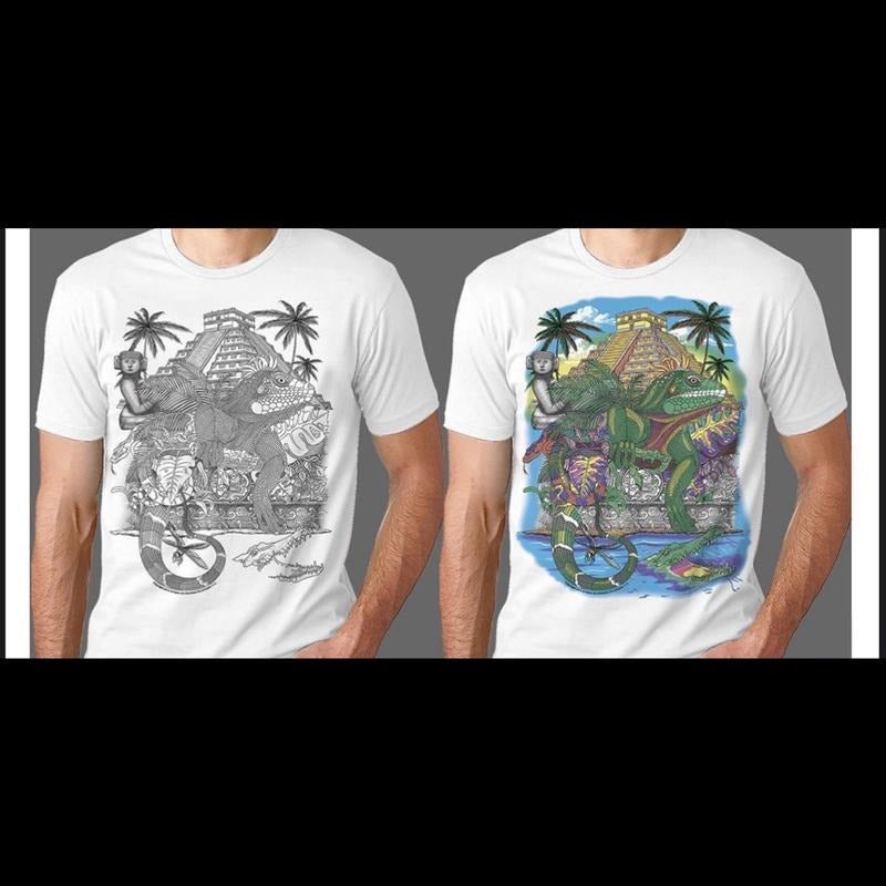 Iguana PiráMide Changing Colors Cotton White Menswear - Adult & Kids T-Shirts, Sweatshirts & Hoodies apparel design preview 1