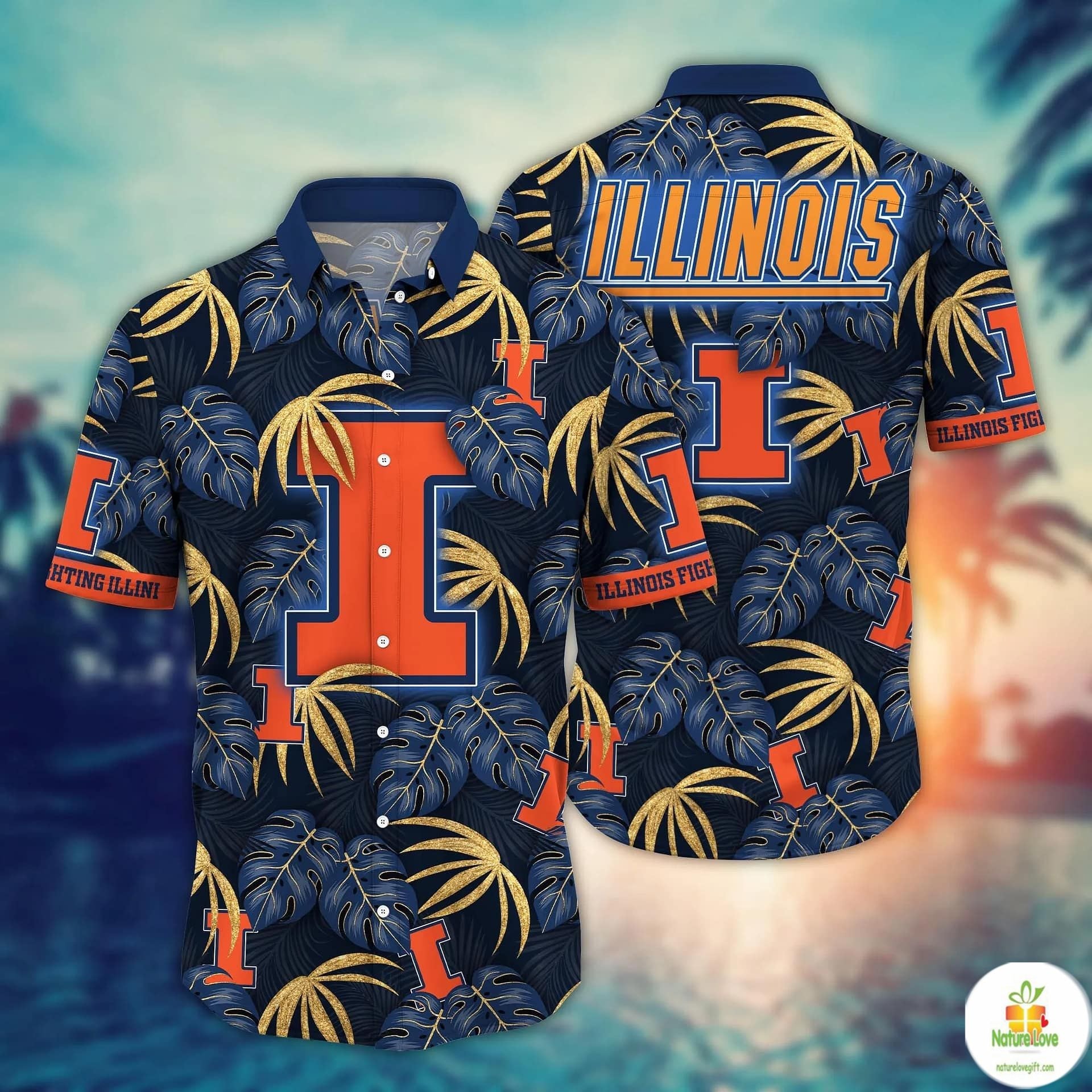 Illinois Fighting Illini NCAA Hawaiian Aloha Beach - Adult & Kids T-Shirts, Sweatshirts & Hoodies apparel design preview 1