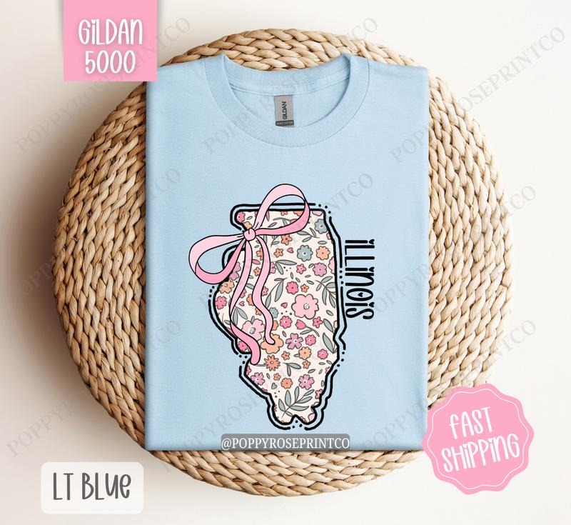 Illinois Gildan Cute State Floral Bow - Adult & Kids T-Shirts, Sweatshirts & Hoodies apparel design preview 1
