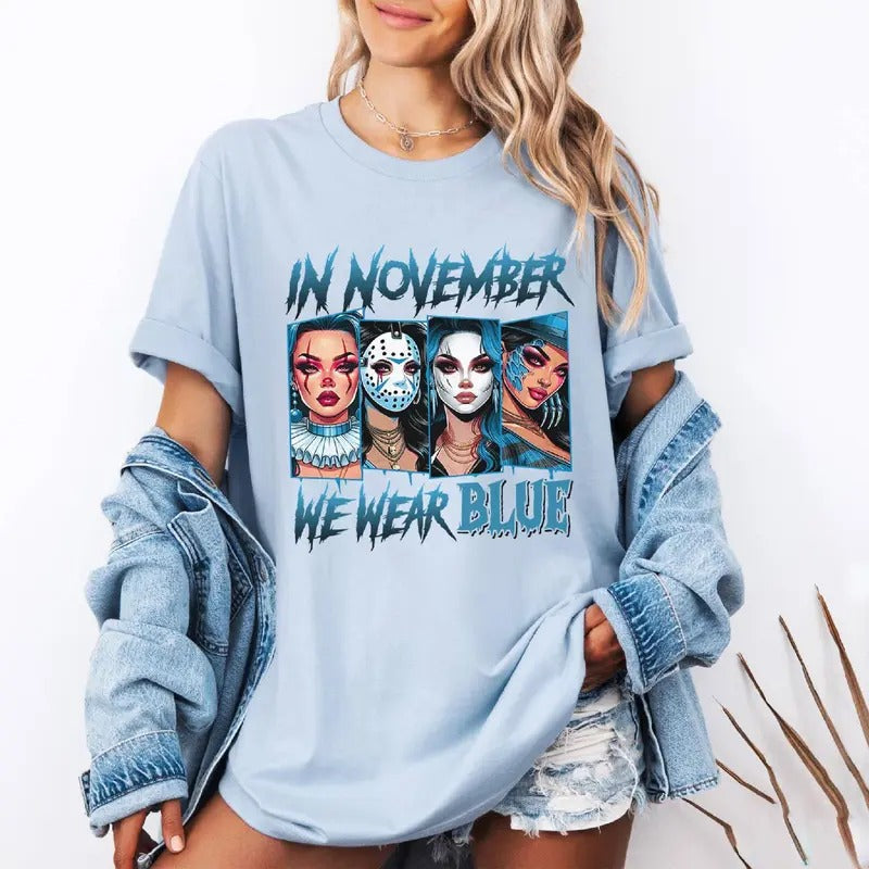 November We Blue Girl Halloween Character Diabetes - Adult & Kids T-Shirts, Sweatshirts & Hoodies apparel design preview 1