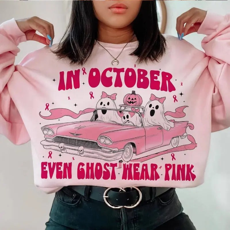 October Even Ghost Pink We Sweashirt Breast Cancer - Adult & Kids T-Shirts, Sweatshirts & Hoodies apparel design preview 1